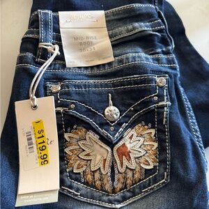 Miss Me Dark Blue Bootcut Jeans with Embroidery